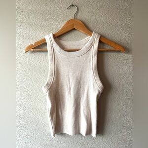 Aerie Free Spirit Small Cropped Tank Sleeveless Beige Knit Top